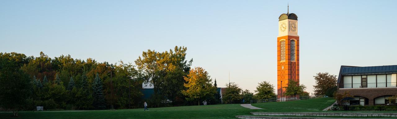 GVSU Clock Tower reflection over a pond